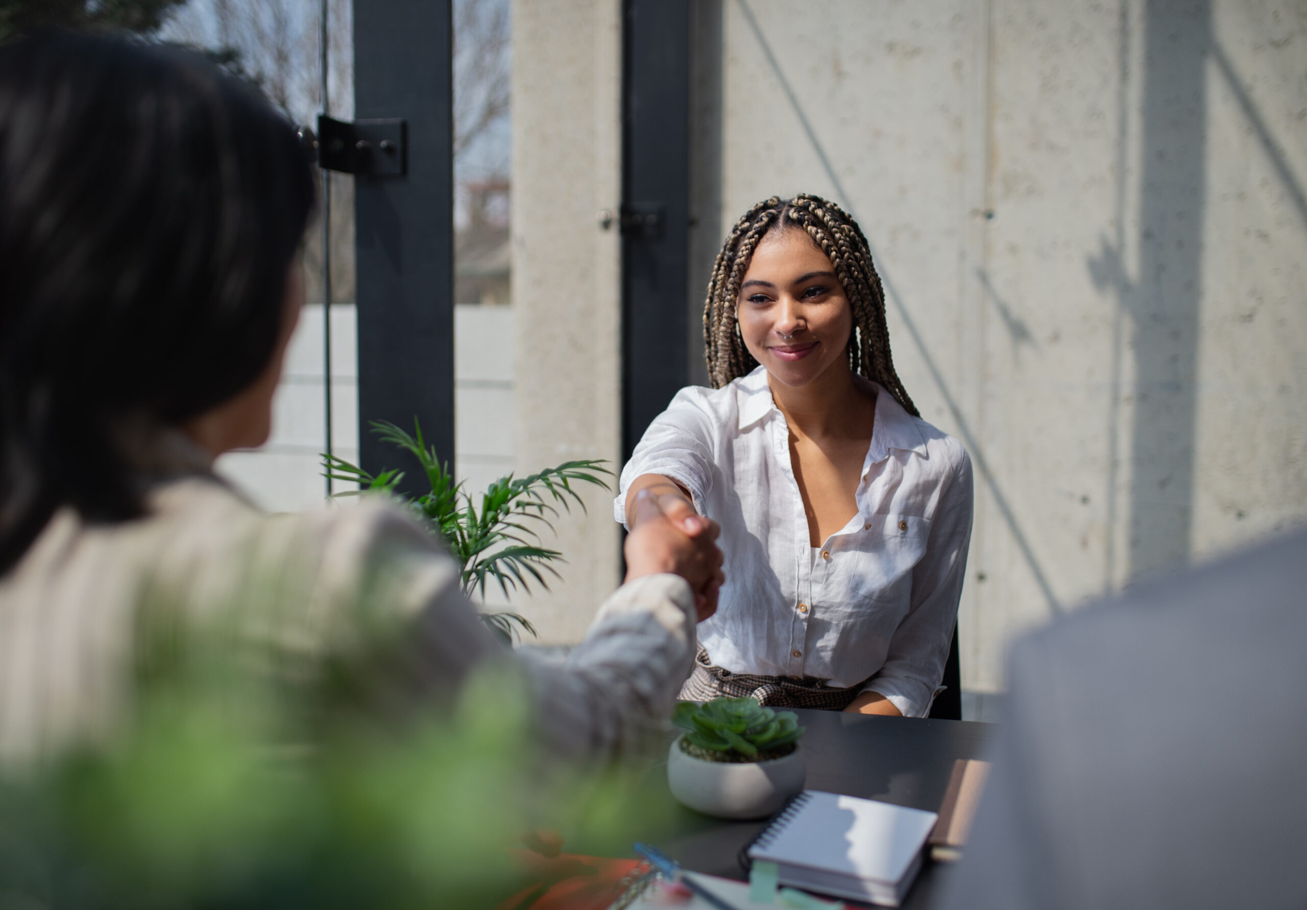 Careers happy young woman having job interview in office, business and career concept.